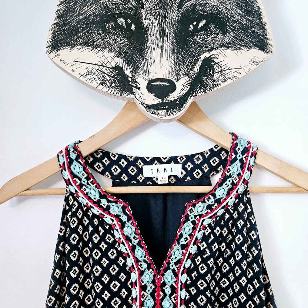 THML Navy Embroidered Faye Sleeveless Racerback Mini Shift Dress - Size XL